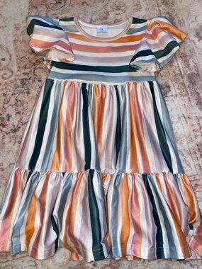 Girls' Multicolor Stripe Flutter Sleeve Dress